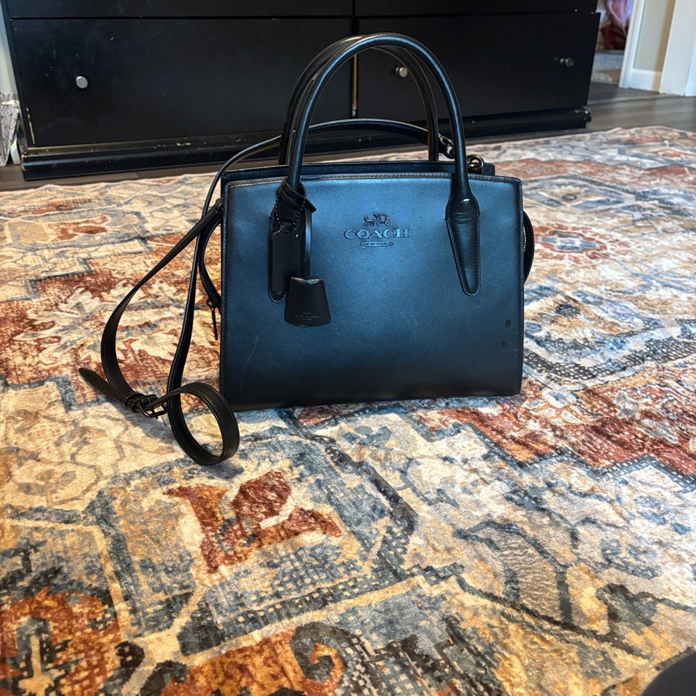 Coach Black Leather Satchel with Top Handles and Crossbody Strap